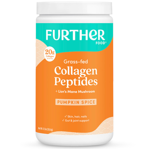 Further Food Pumpkin Spice Collagen Peptides Powder with Lion’s Mane Mushroom – 100% Grass-Fed, Hydrolyzed Type 1 & 3, 20g of Collagen per Serving, Supports Skin, Hair, Nails & Focus, 12.5 oz