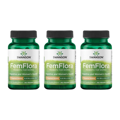 Swanson FemFlora Women's Probiotic for Feminine Digestive, Urinary, and Vaginal Health Support with 9 Billion CFU Per Capsule (60 Capsules, 3 Pack)