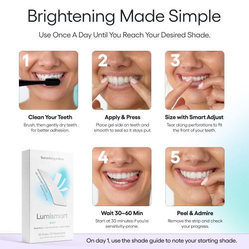 Something Nice Lumismart Whitening Strips - Dentist-Designed, Enamel Safe, up to 42 Treatments with Smart Adjust - Teeth Whitening Strips in Peach for Sensitive Teeth