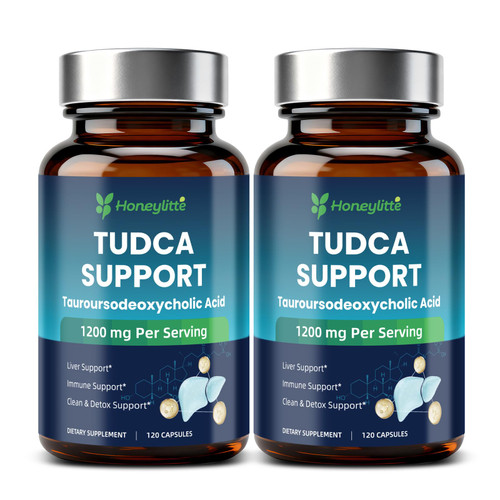 Honeylitte TUDCA 1200mg – Ultra Strength Pure Tauroursodeoxycholic Acid for Liver & Gallbladder Health Support, Non-GMO & Gluten-Free (120 Count * Pack of 2)