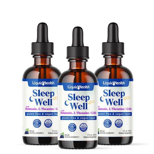 LIQUIDHEALTH Sleep Well Natural Sleep Aid Melatonin Drops - Better Sleep & Mood, Relax & Calm Mind, Fall Asleep Faster Stay Asleep Longer - Made in USA, Vegan, Sugar Free, Drug Free, Non-GMO (3 Pack)