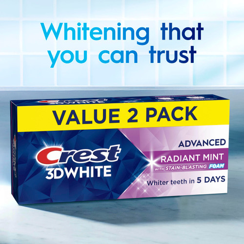 Crest 3D White Advanced Teeth Whitening Toothpaste, Radiant Mint, 3.3 oz, Pack of 12