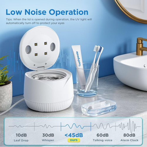 Dental Ultrasonic Retainer Cleaner Machine: 45kHz Dental Cleaning Pod with Digital Timer & 200ML, Cleaning for Dentures, Mouth Guards, Aligners, Night Guards, Braces, Toothbrush Heads & Jewelry, White
