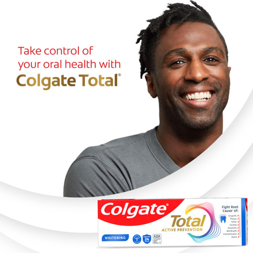 Colgate Total Whitening Toothpaste Paste, 5.1 oz, 24 Pack, Fluoride Antibacterial for Plaque, Gingivitis, Sensitivity, Stain Removal, Clinically Proven, Mint