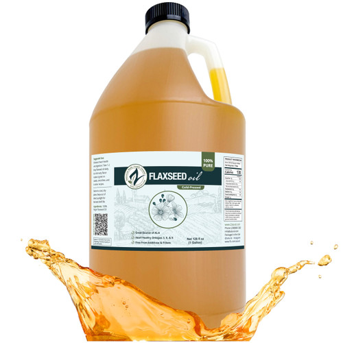 Zatural Cold Pressed Flaxseed Oil – 100% Pure Non-GMO Liquid Flax Seed Oil, Vegan Omega-3 ALA Rich, Perfect for Salads, Smoothies, Baking, Skincare & Hair (1 Gallon)