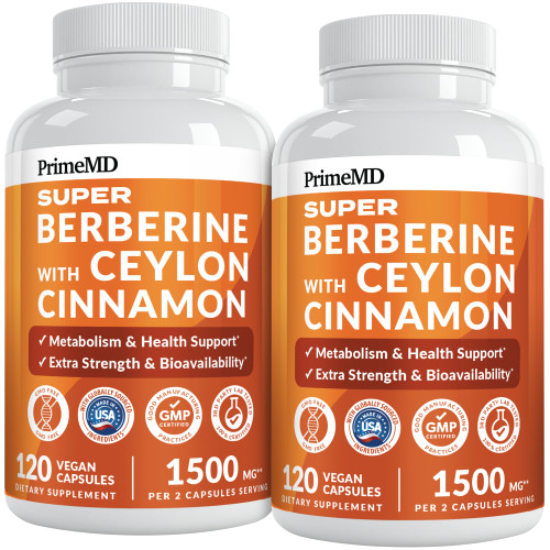 Super Berberine Supplement with Ceylon Cinnamon, BioPerine, Apple Cider, and Turmeric 1500mg - 8-in-1 Dihydroberberine Supplement for Overall Wellness and Balance Support (120 ct, Pack of 2)