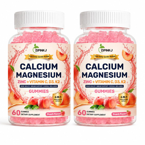Calcium Citrate Gummies with Vitamin D3 K2, Magnesium & Zinc – 6-in-1 Calcium Supplement for Women & Men – Bone & Daily Wellness Support, Peach Flavor, 120 Gummies