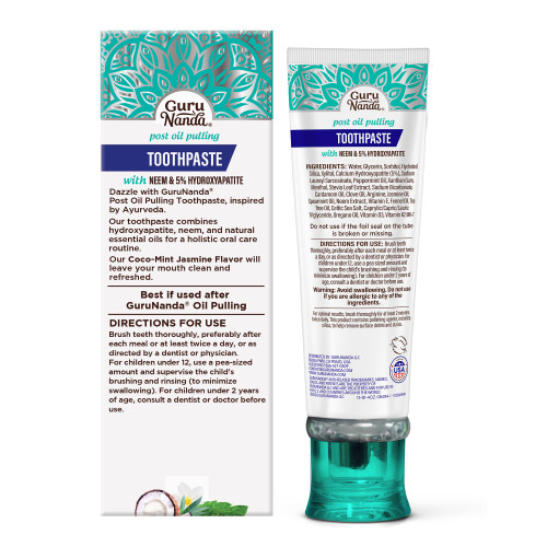 GuruNanda Hydroxyapatite Toothpaste for Whitening with Neem & Xylitol, SLS & Fluoride Free (4 Pack) - Freshens Breath, Fights Plaque - with 2 Toothbrushes, 2 Tongue Scrapers & 2 Tube Squeezers