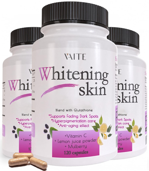 VAITE Glutathione Whitening Pills - Dark Spots & Acne Scar Remover - Vegan Skin Bleaching Pills with Anti-Aging & Antioxidant Effect - 120 Capsules (3 Pack)