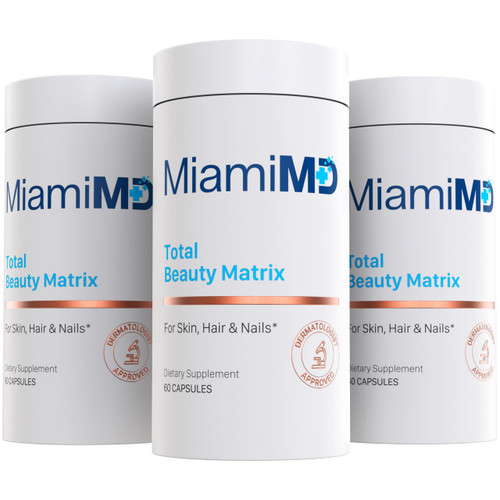 MiamiMD Total Beauty Matrix Collagen Supplements for Women - Collagen Capsules with Vitamin C for Hair, Skin and Nails - Cruelty Free - (60 Capsules) - 3 Pack