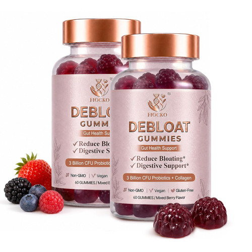 fiocko Probiotics for Women Gummies, Debloat Gummies with Prebiotic Fiber Supplement & Apple Cider Vinegar for Gut Health, Vitamin C & Biotin for Skin & Hair Support, Mixed Berry, 120 Count