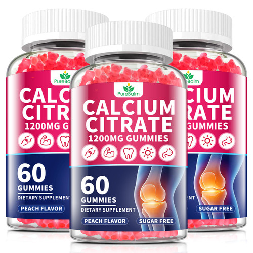 3 Pack-Calcium Citrate 1200mg Gummies for Women & Men,Pure Calcium Chews Supplement,Supports Bone,Teeth & Immune Health,High Absorption,Sugar Free,Vegan-Peach Flavor-90 Day Supply