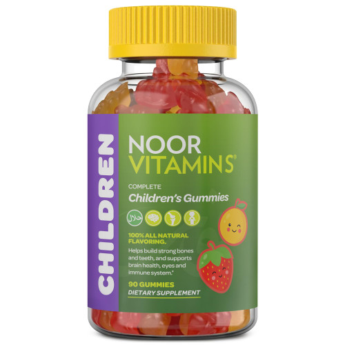 Noor Vitamins Halal Vitamins, Kids Vitamins, Kids Multivitamin Gummies: Vitamin C for Kids, D3, and Zinc for Immunity, B6 B12 for Energy. Gluten Free Halal Gummies, 90 Count Gummy Vitamins for Kid