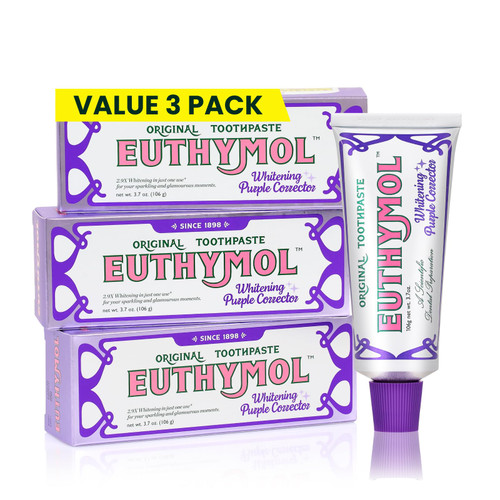 Euthymol Purple Whitening Toothpaste – for Yellow & Sensitive Teeth | Violet Tone-Up Formula, Instantly Brightens, 24H Stain Defense, Long-Lasting Fresh Breath (3.7 Fl oz*3, Pack of 3)