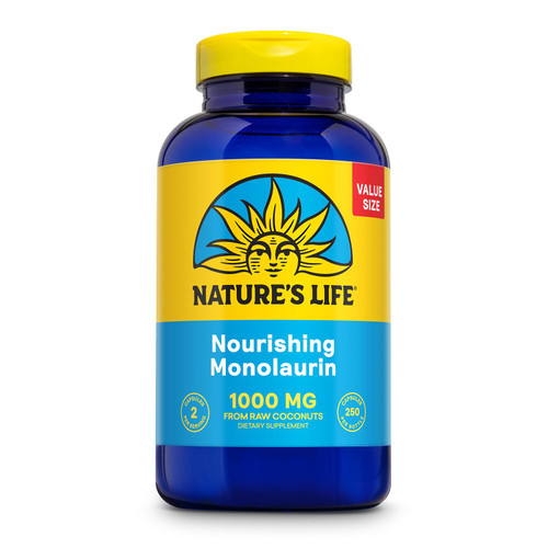 Nature's Life Monolaurin 1000 mg, Nourishing Monolaurin from Natural Raw Coconut, Immune Support Supplement, Gut Health, Balanced Gut Flora, 60-Day Guarantee, 125 Servings, 250 Vegetarian Capsules