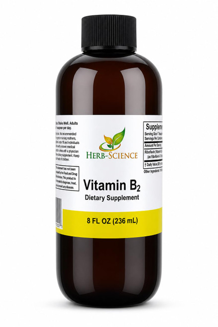 Herb-Science Vitamin B2 Supplement - Riboflavin Drops Liquid Extract - for Headache Relief, Natural Energy - Support for Hair, Skin, Nail Health,Collagen Production - Non-Alcoholic - 8 Fl.oz.
