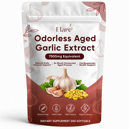 Elare Aged Garlic Extract - 300 Aged Odorless Garlic Extract Softgels, Vitalisse AJO Envejecido, 2-Year Matured, Heart & Immune Antioxidant Supplements, Vegetarian, Non-GMO, All-Natural, Gluten-Free