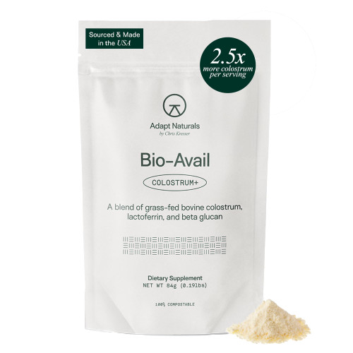 Adapt Naturals Colostrum Supplement with Lactoferrin & Beta-Glucan, Bio-Avail Grass Fed Bovine Colostrum Powder for Gut Health, Immune Support & Vitality | Non-GMO, 2500mg, Unflavored - 30 Days Supply