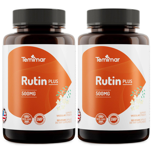 Temimar Rutin 500mg Supplement, Flavonoids Supplements from Sophora Japonica, Supports Vascular Health & Antioxidents, Gluten-Free, Made in USA, 360 Vegan Capsules