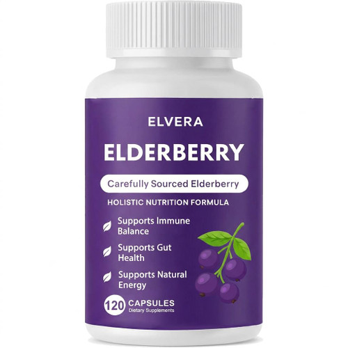 Elvera Elderberry Gut Support Complex - Organic Black Elderberry Soft Capsules, with Zinc & Vitamin C Immune Support, Digestive Balance, Natural Energy, Daily Immune & Digestive Wellness 120 Capsules