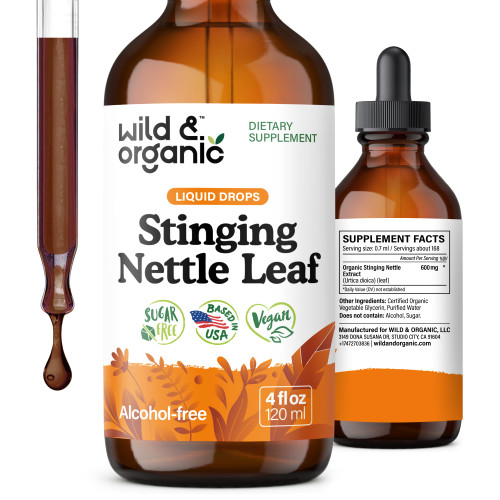 Wild & Organic Stinging Nettle Leaf Tincture - Urinary Tract Support - Stinging Nettle Extract Liquid Drops - Urtica Dioica Supplement - 5-Month Supply - Vegan, Sugar & Alcohol-Free - 4 fl oz