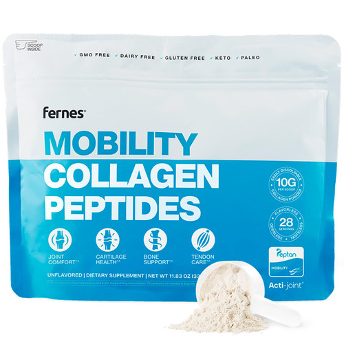 Fernes Mobility Collagen Peptides Powder - Glucosamine, Chondroitin, Hyaluronic Acid & Liposomal Vitamin C Joint Bone & Cartilage Support Grass-Fed Type I & III Keto & Paleo 28 Servings, 11.83 oz