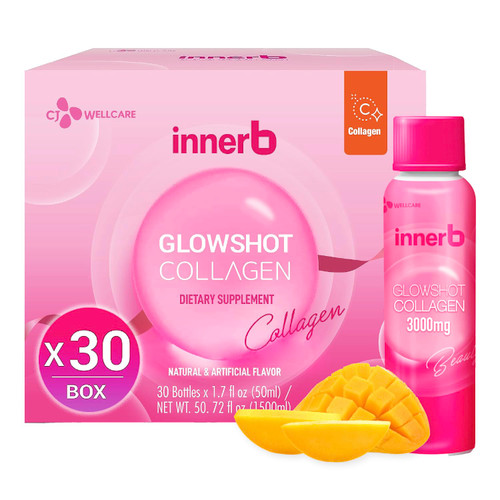 CJwellcare Innerb Glowshot Collagen (50.7 fl oz, 30 Servings) - Marine Liquid Collagen for Women, 3,000mg Collagen Peptides, Collagen Shots for High Absorption, Hair, Skin & Nails Supplement