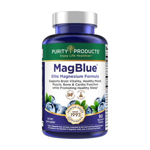 Purity Products - MagBlue - Magnesium Glycinate 350mg | TRAACS Magnesium Bisglycinate Chelate | Supports Sleep, Calm & Muscle Recovery | with Vitamin D3, Zinc, Boron & Blueberry | 90 Tablets