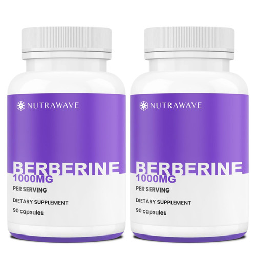 Nutrawave Pure Berberine Maximum Potency - 1000mg Per Serving - 2 Capsules 500mg Each - Supports Blood Sugar Levels, Healthy Lipid (Fat) and Glucose Metabolism - Non-GMO, Vegan - 2 Pack