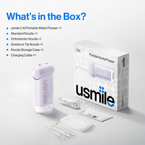 usmile C10 Portable Water Flosser for Travel – 95-Day Battery, 4 Modes, 360° Nozzle, 180ml Tank, IPX7 Waterproof, Dentist-Recommended for Braces, Implants & Sensitive Gums(Purple)