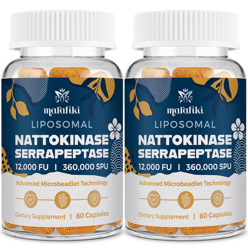 Marafiki Liposomal Nattokinase Supplement 12,000 FU with Serrapeptase 360,000 SPU, Multi Enzyme Complex with Vitamins, Minerals & Inulin for Circulation & Flow - 120 Veggie Capsules