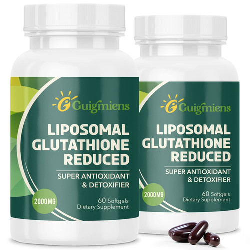 Guigmiens Liposomal Glutathione 2000 MG, 10x Better Absorption, Glutathione Supplement with Hyaluronic Acid + Collagen Peptide + Resveratrol, Powerful Antioxidant, 120 Count