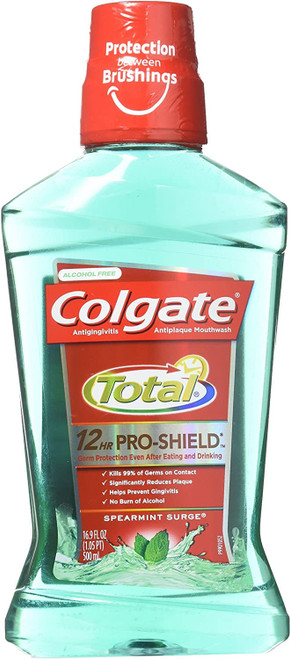 Colgate Total Pro-Shield Alcohol Free Mouthwash, Antibacterial Formula, Spearmint - 500 mL, 16.9 Fluid Ounce (6 Pack)