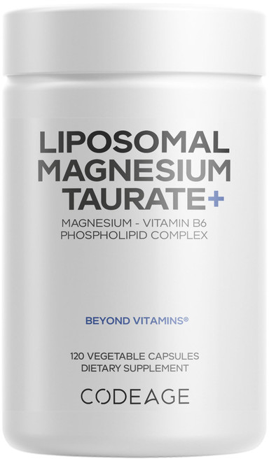 Codeage Liposomal Magnesium Taurate+ Supplement - Magnesium Taurate, Vitamin B6 as Pyridoxal 5-Phosphate, 2-Month Supply - Liposomal Delivery, Vegan, Non-GMO, Gluten-Free, 120 Capsules