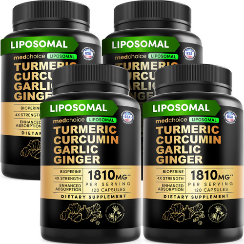 Liposomal Turmeric - High-Absorption Curcumin Supplements, Non-GMO Blend for Digestive Comfort & Daily Support - Organic Turmeric Supplement with Black Pepper (120ct, Pack of 4)