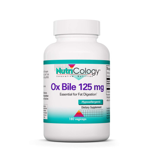 Nutricology Ox Bile 125 mg - Supports Fat Digestion - Delivers 125 mg Concentrated Bile Salts per Serving - Hypoallergenic & Vegetarian - 180 Servings - 180 Capsules