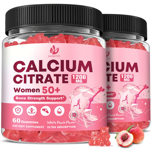 (2 Pack) Calcium Citrate with Vitamin D3 Gummies for Women 50 Plus - Bones, Teeth, Immune Support, 1200mg Calcium Citrate Gummies with Vitamin D3 K2, Vegan, Sugar-Free, White Peach Flavor, 120 Count