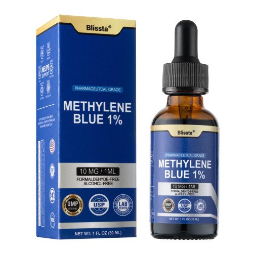Blissta USP Pharmaceutical Grade Methylene Blue 1% Solution – Third-Party Lab Tested, Formaldehyde-Free, Heavy Metal Free –Nootropic - Cognitive Support, Brain Health, Energy & Focus Drops – 30ml