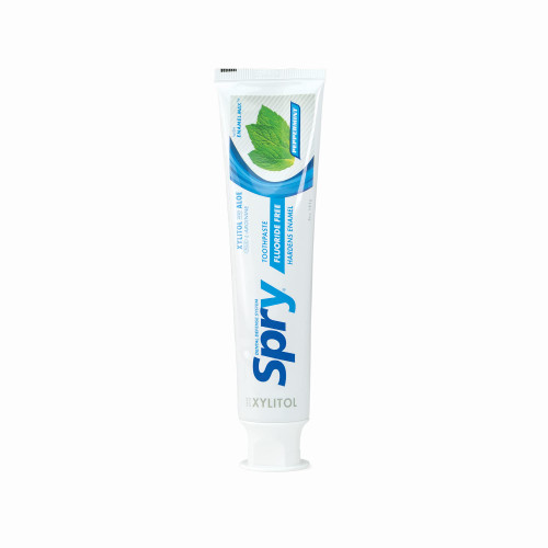 Spry Natural Xylitol Toothpaste 5oz for Adults and Kids - Fluoride Free, Gentle for Sensitive Teeth Whitening and Remineralizing, Breath Freshening, Mouth Moisturizing, Peppermint (Pack of 6)