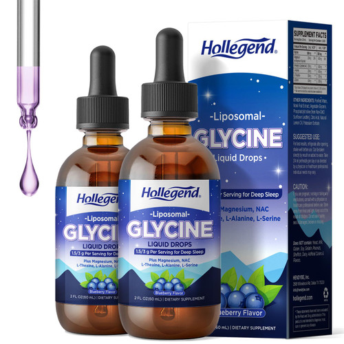 HOLLEGEND Liposomal Glycine Supplements for Sleep, 1.5/3g Glycine Liquid Drops with Magnesium, L-Theanine & L-Serine | Plus NAC & L-Alanine for Liver & Cellular Health, Vegan, Blueberry, 4 Fl Oz