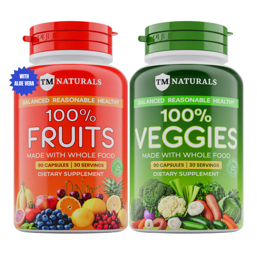 TM NATURALS Fruit and Veggies Supplement Vitamins for Men and Women - Super Fruits and Veggies Capsules to Support Balanced Nutrition and Energy Levels - Whole Natural Super Foods 90 Count (Pack of 2)
