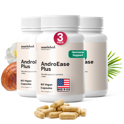 Nourished AndroEase Plus – Supports Hormone Balance for Women with Zinc, Saw Palmetto & Reishi Mushroom – Non-GMO, Made in USA - 180 Vegan Capsules (3-Month Supply)