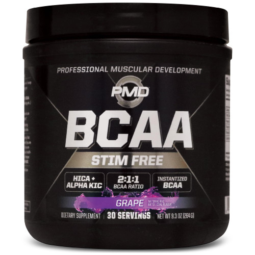 PMD Sports BCAA Stim-Free Amino Acids - Better Workout Performance, Enhanced Recovery, Daily Energy, Muscle Builder, and Muscle Sparing - BCAA Powder Drink Mix - Grape (30 Servings)