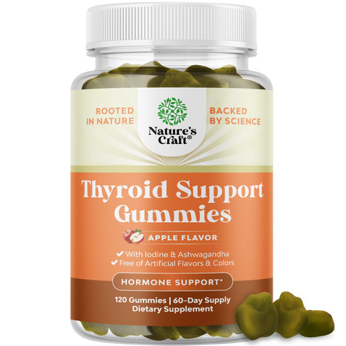 Natures Craft Thyroid Support Gummies - Thyroid Support Gummies for Comprehensive Support for Men and Women with Iodine Selenium and Other Potent Vitamins - Gelatin-Free Non-GMO - 120 Count