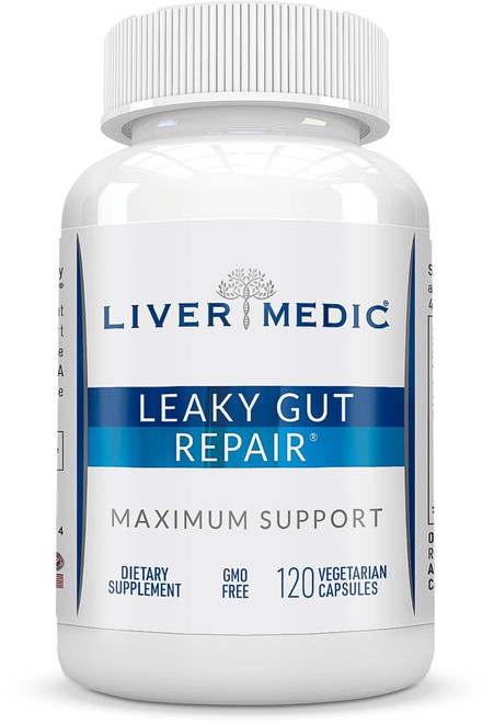 Liver Medic Leaky Gut Repair Natural Gut Health Supplement Glutamine Organic Slippery Elm NAG Marshmallow Root Aloe Vera MSM Quercetin Bromelain Promotes Digestive Ease, Gut Wellness 1000mg 120 Caps