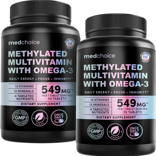 Complete 29-in-1 Methylated Multivitamin for Men & Women with Omega-3, Once Daily, 13 Vitamins, 12 Minerals, 4 Targeted Nutrients, Active B12, 5-MTHF Folate, P5P B6, Vegan, 70 Servings (2-Pack)