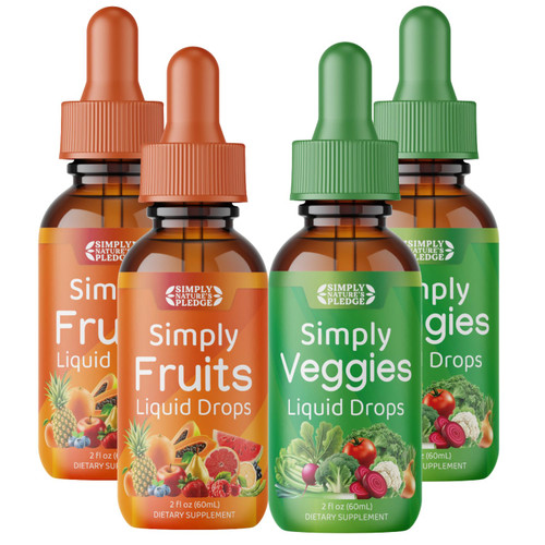 Simply Nature's Pledge - Fruit and Vegetable Supplements - Liquid Drops - Made with Whole Food Superfoods, Packed Vitamins & Minerals - Soy Free - Made in The USA - (Pack of 4)