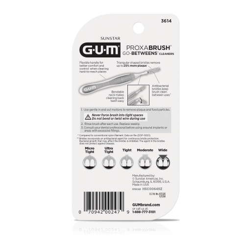 GUM Proxabrush Go-Betweens - Wide - Interdental Brushes - Soft Bristled Dental Picks for Plaque Removal Health - Safe for Braces & Dental Devices,10 Count (Pack of 8)