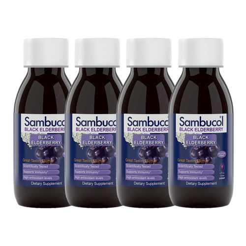 Sambucol Black Elderberry Syrup - Black Elderberry Liquid, Immune Support for Kids and Adults, High Antioxidants, Gluten-Free - Original Formula, 4 Fl Oz, 4-Pack