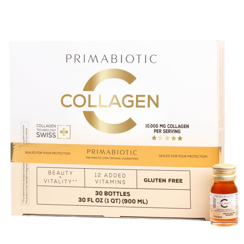 PRIMABIOTIC Liquid Collagen Shots - Hydrolyzed Bovine Collagen with Vitamin Complex, Peach Flavor, Ready-to-Drink, 30-Day Supply